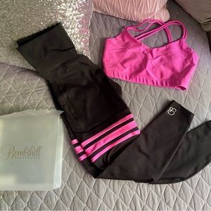 Bombshell thigh highs solid black and neon pink leggings set